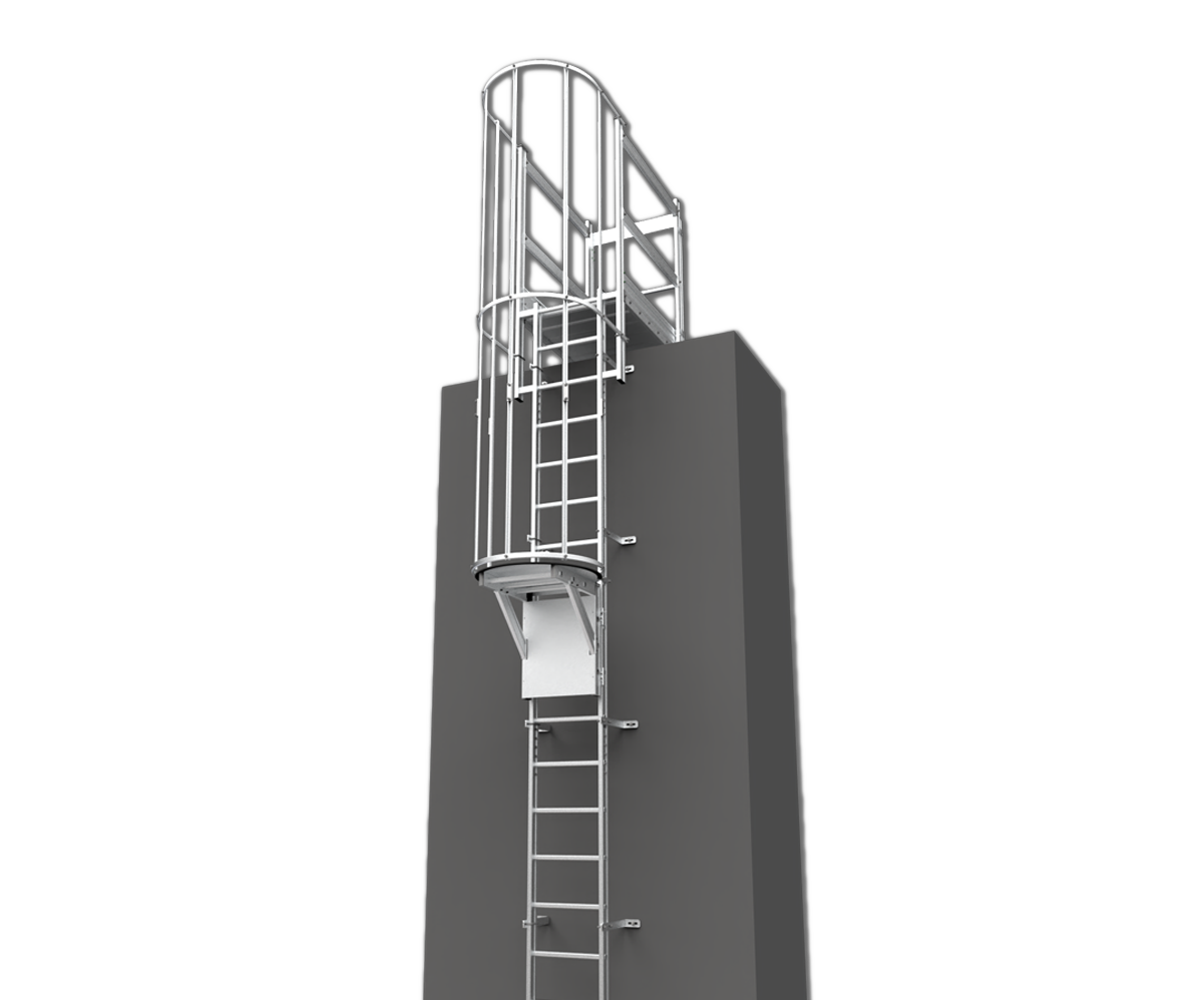 Caged aluminum fixed ladder